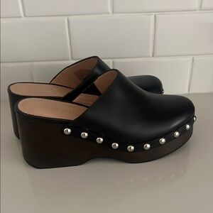 J. Crew Black Leather Studded Clogs